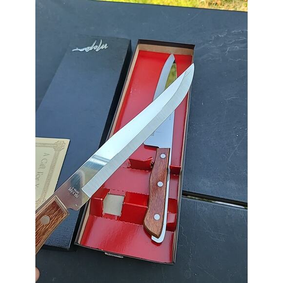 Vintage MAXAM 2 Pc Fine Stainless Steel Knife Set Chef's Wood Handle - Picture 6 of 8